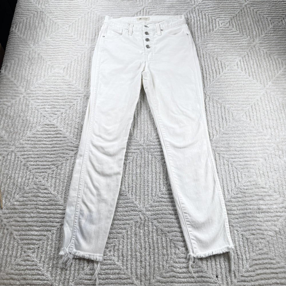 Madewell Jeans Womens 26 White 10 High Rise Skinny Crop Button Fly Raw Hem